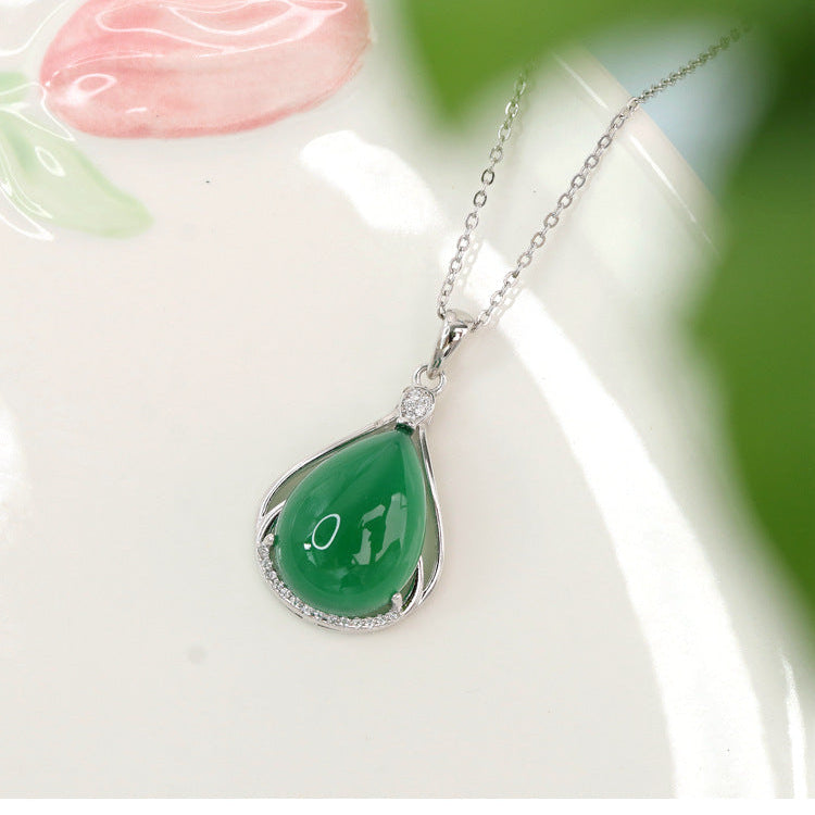 Aura Craft s925 silver claw-inlaid green agate lucky blessing pendant 2