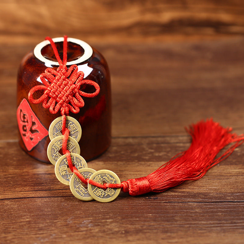 Aura Craft Feng Shui Chinese Knot Copper Coin Charm for Good Luck and Wealth 1