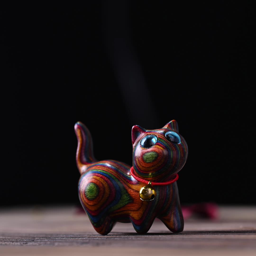 Aura Craft Wood-Carved Cute Tilted-Head Kitten Mini Desktop Ornament Craft for Tea Rooms, Meditation Spaces, and Study Rooms 2