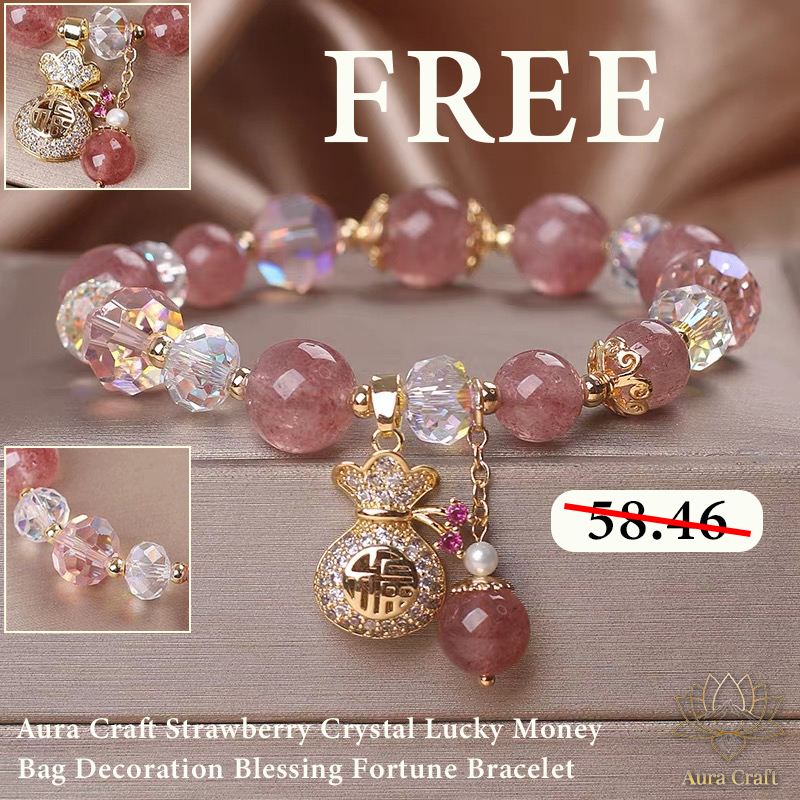 FREE Today：Aura Craft Strawberry Crystal Lucky Money Bag Decoration Blessing Fortune Bracelet