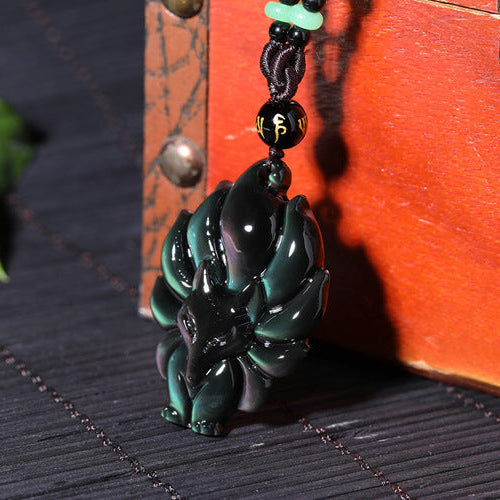 Aura Craft Natural Gold Obsidian Healing Blessing and Evil-Repelling Fox Pendant 2