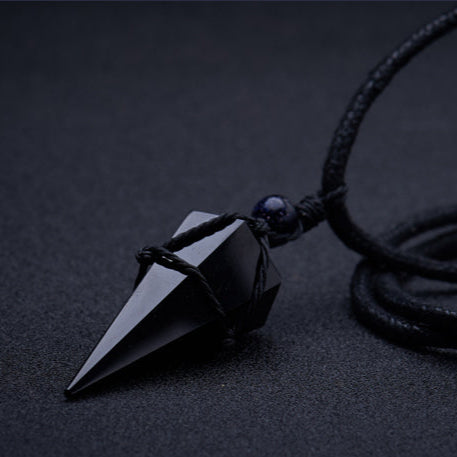 Aura Craft Obsidian Geometric Cone Healing Energy Reiki Pendant 5