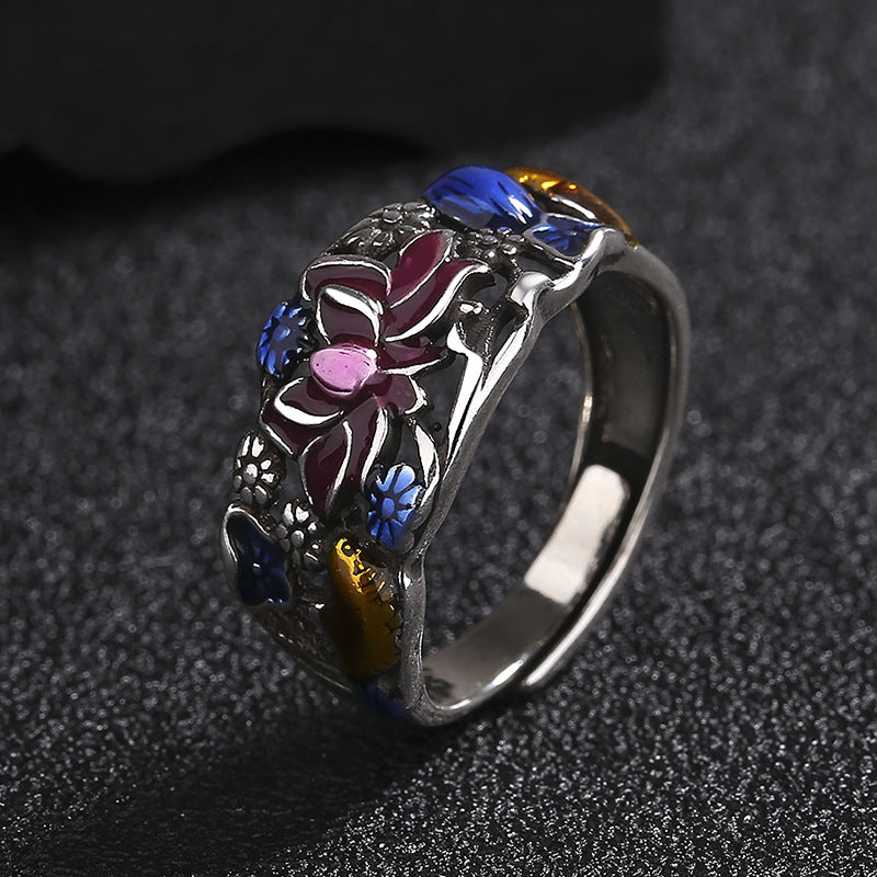Aura Craft Feng Shui Enamel Blue Hollow Lotus and Carp Blessing Lucky Ring 5