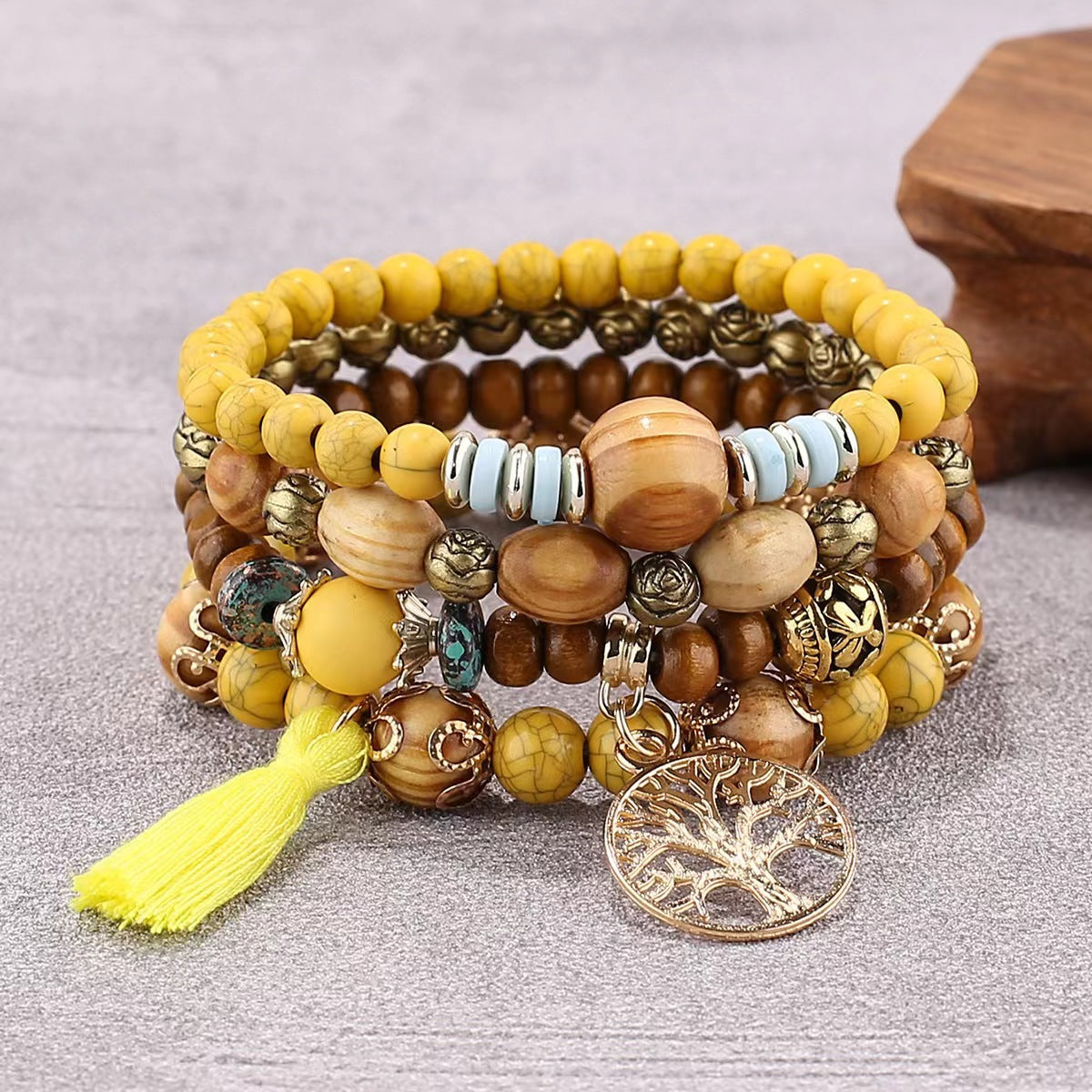 Aura Craft Multi-layered Wooden Beaded Meditation Yoga Bracelet 5