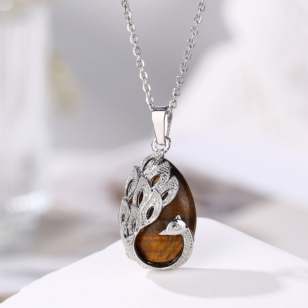 Aura Craft Inlaid Healing Crystal Peacock Pendant Blessing Health 7