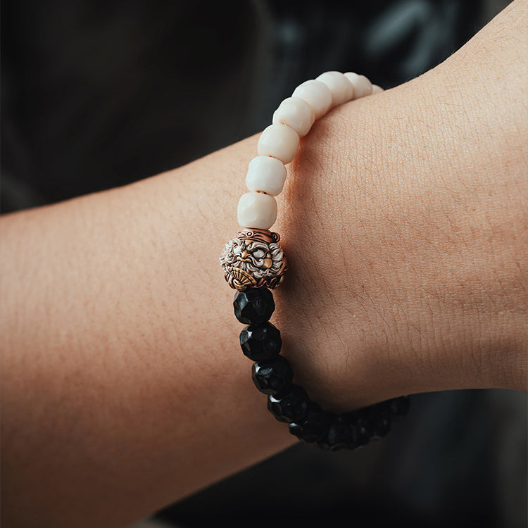Aura Craft Feng Shui White Jade Bodhi Seed Coconut Crater Amulet Bracelet 8