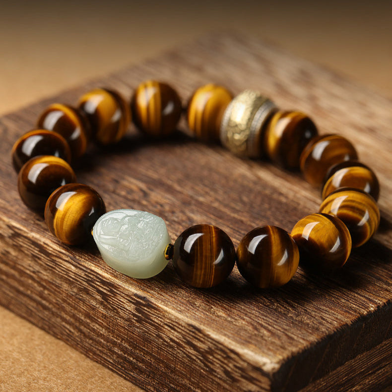 Aura Craft Natural Hetian Jade Tiger Eye Stone Bracelet for Warding Evil and Blessing 1