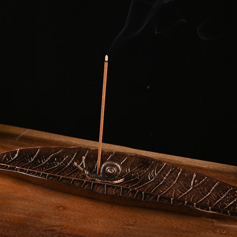 Aura Craft Red Copper Leaf Snail Zen Tranquility Feng Shui Meditation Incense Burner 3