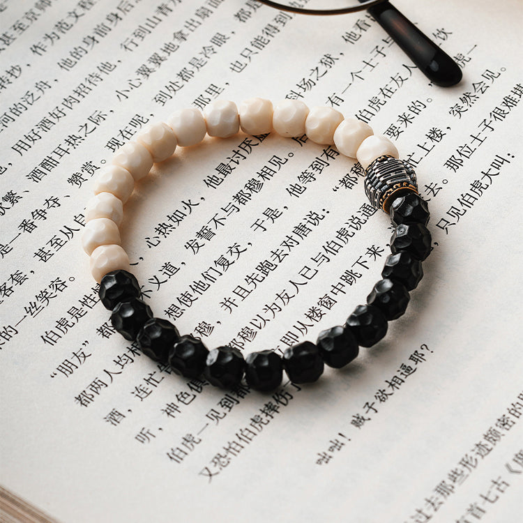 Aura Craft Feng Shui White Jade Bodhi Seed Coconut Crater Amulet Bracelet 