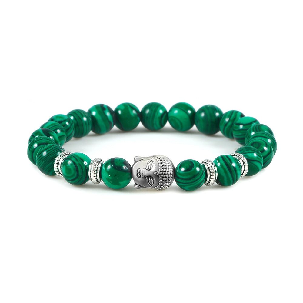 Aura Craft Malachite Natural Stone Alloy Buddha Head Blessing Good Luck Health Bracelet 5