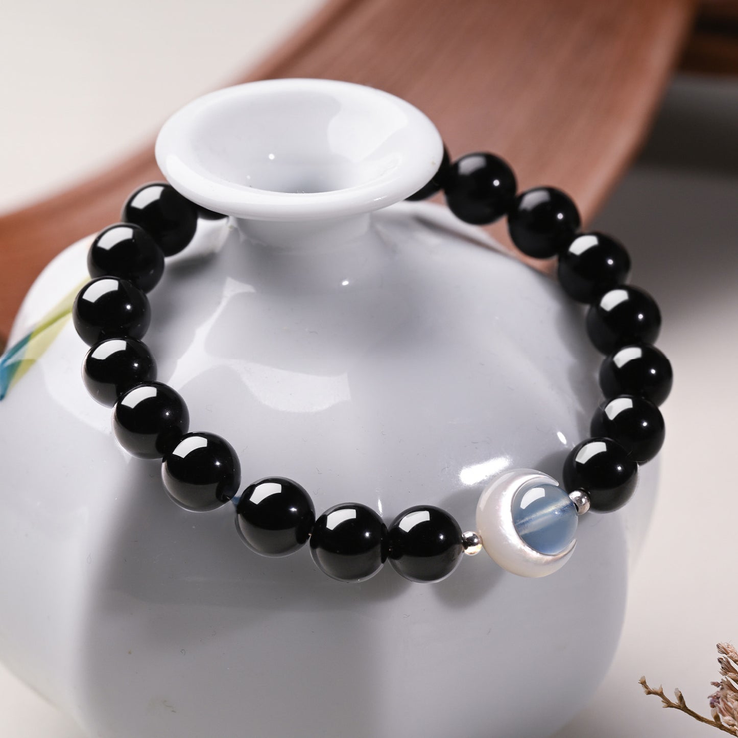 Aura Craft Natural Obsidian Moonstone Meditation Lucky Bracelet 3
