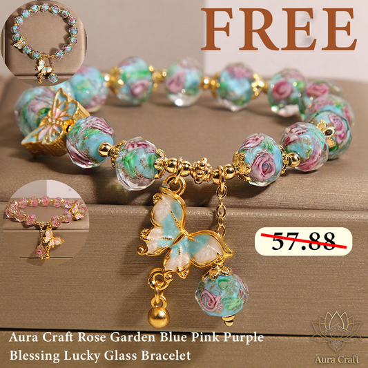 FREE Today：Aura Craft Rose Garden Blue Pink Purple Blessing Lucky Glass Bracelet