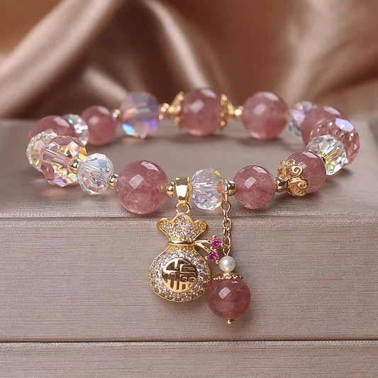 Aura Craft Strawberry Crystal Lucky Money Bag Decoration Blessing Fortune Bracelet 1