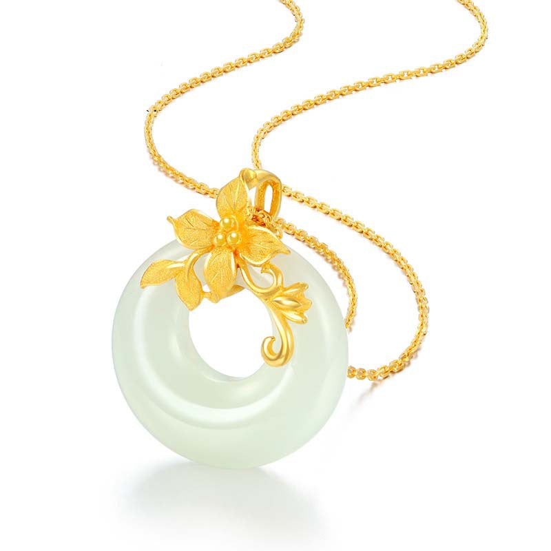 Aura Craft Hetian Jade Flower Peace Buckle Necklace 5