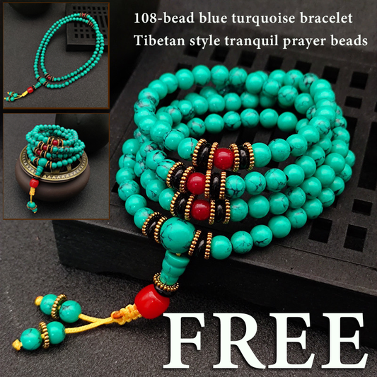 FREE Today：108-bead blue turquoise bracelet Tibetan style tranquil prayer beads