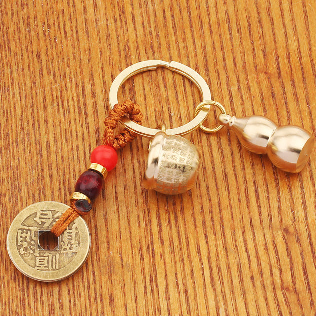 Aura Craft Brass Baifu Mini Crock Handmade Cornucopia Keychain Lucky Charm Pendant 2