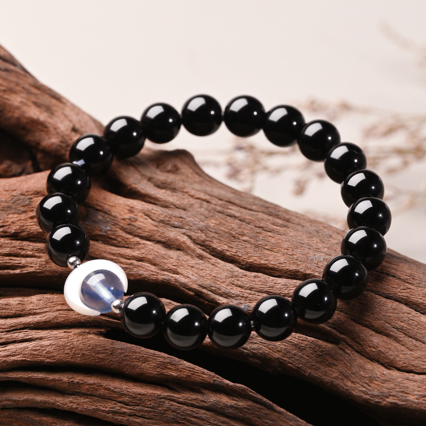 Aura Craft Natural Obsidian Moonstone Meditation Lucky Bracelet 2