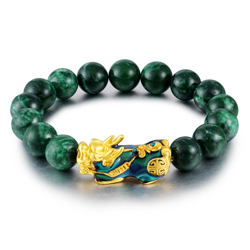 Aura Craft Green Agate Pixiu Color-Changing Lucky Fortune Bracelet