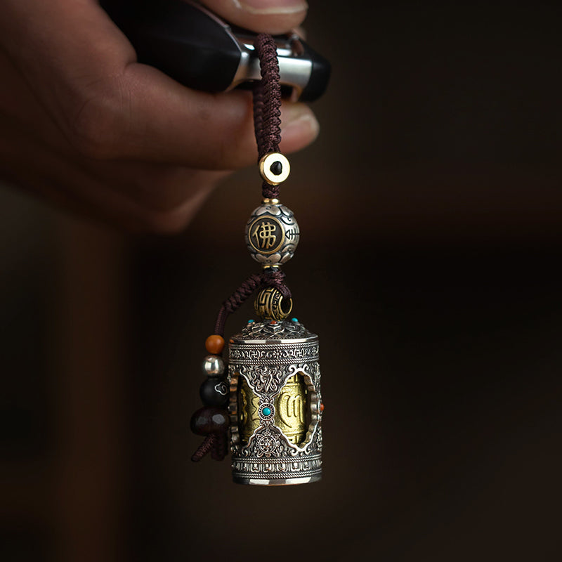 Aura Craft Tibetan Gawu Box Rotatable Blessing Amulet Keychain 4