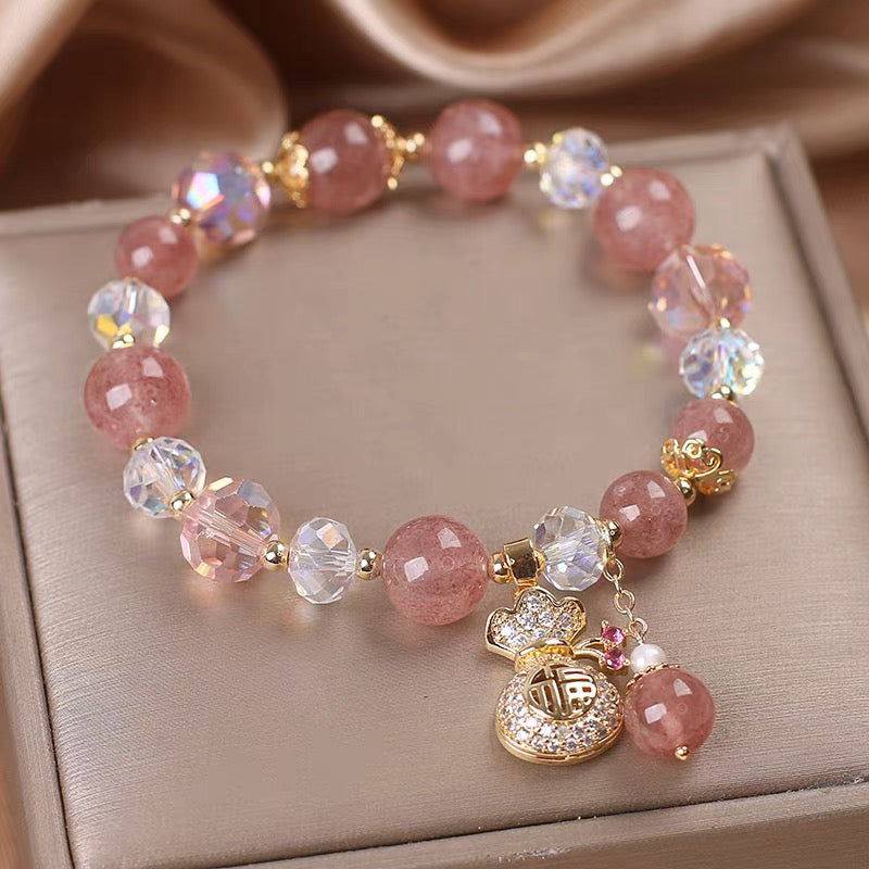 Aura Craft Strawberry Crystal Lucky Money Bag Decoration Blessing Fortune Bracelet 2