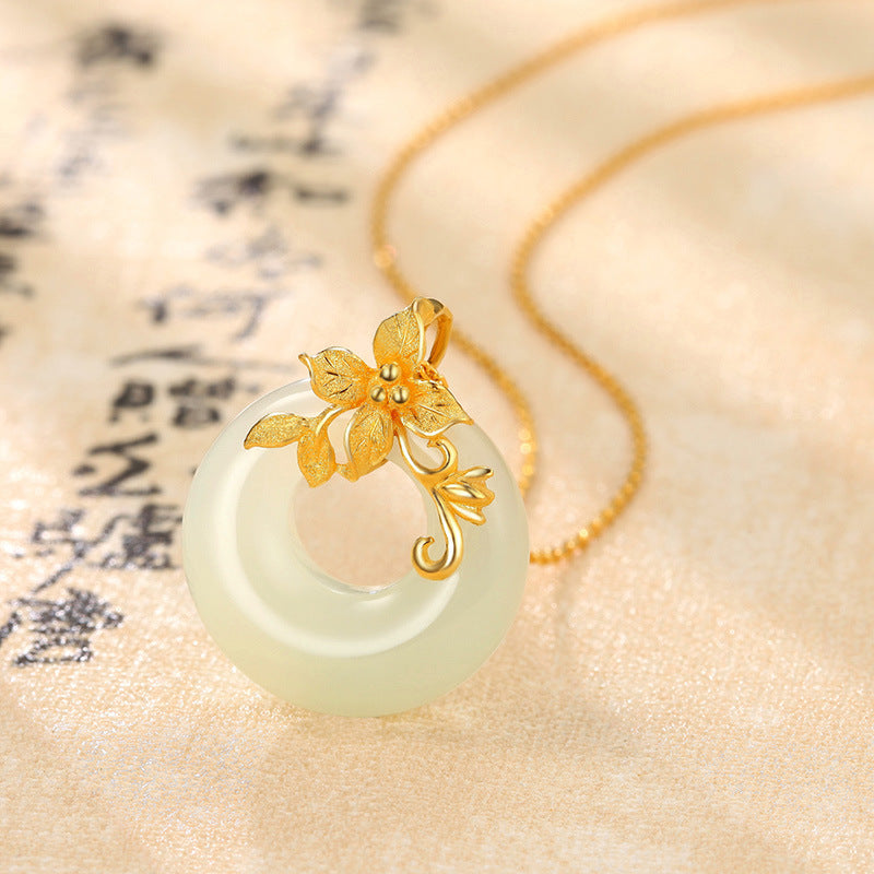 Aura Craft Hetian Jade Flower Peace Buckle Necklace 3