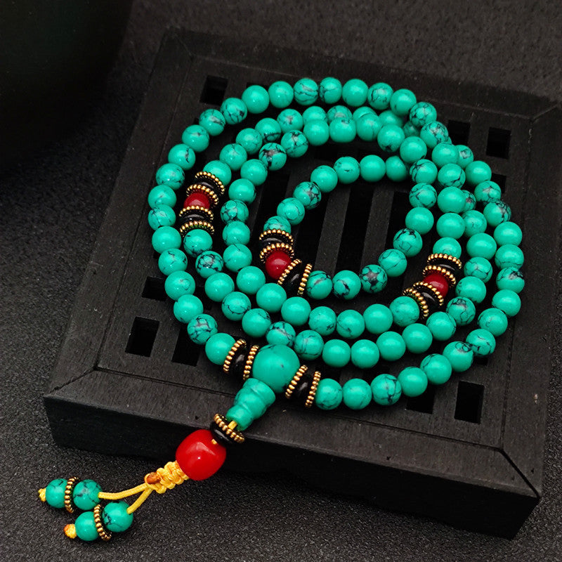 FREE Today：108-bead blue turquoise bracelet Tibetan style tranquil prayer beads