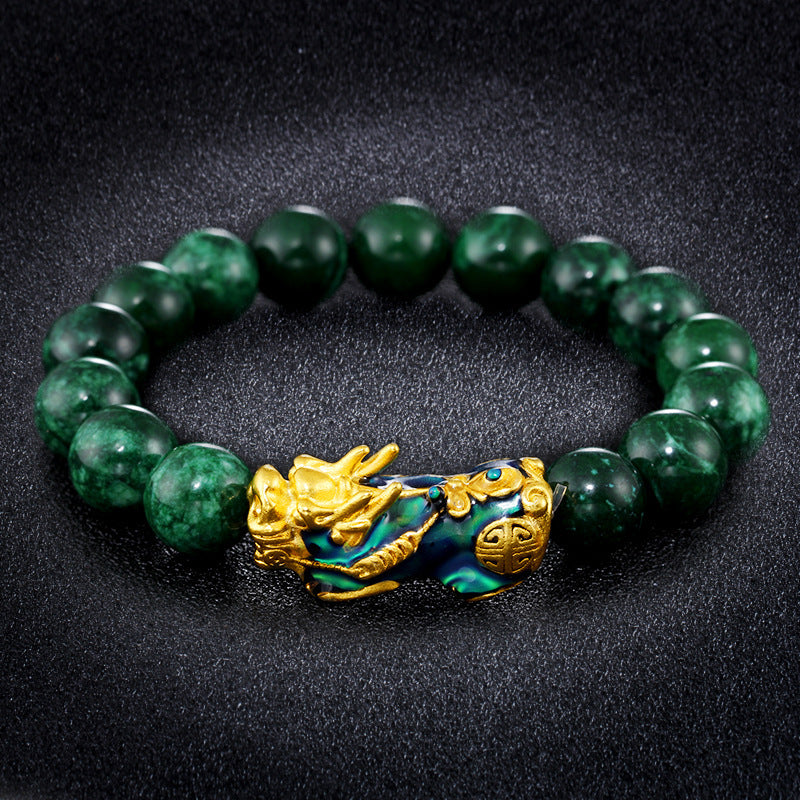 Aura Craft Green Agate Pixiu Color-Changing Lucky Fortune Bracelet