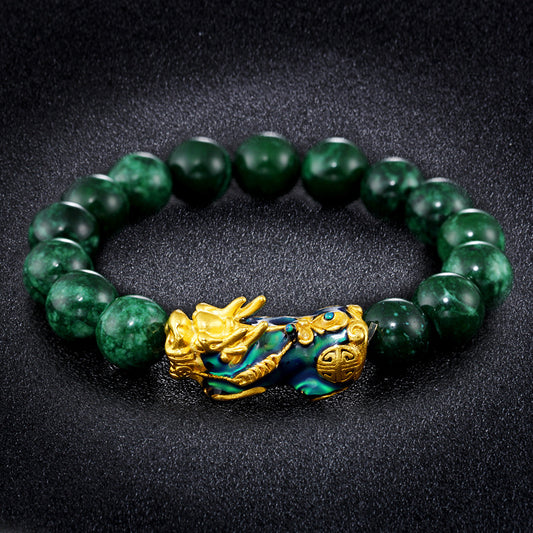 Aura Craft Green Agate Pixiu Color-Changing Lucky Fortune Bracelet