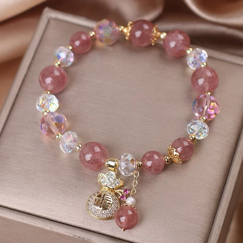 Aura Craft Strawberry Crystal Lucky Money Bag Decoration Blessing Fortune Bracelet 3