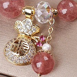 Aura Craft Strawberry Crystal Lucky Money Bag Decoration Blessing Fortune Bracelet 4