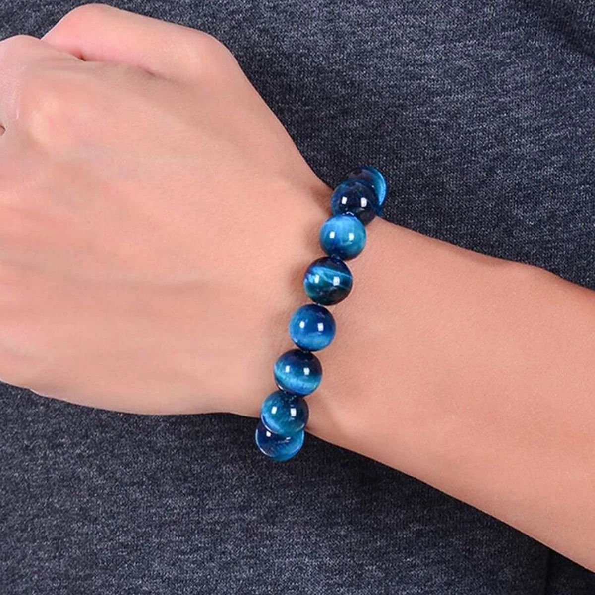 Aura Craft Natural Blue Tiger Eye Meditation Blessing Amulet Bracelet
