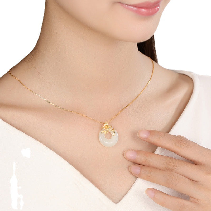 Aura Craft Hetian Jade Flower Peace Buckle Necklace 6