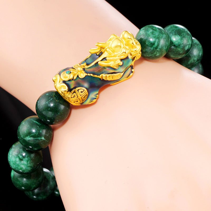 Aura Craft Green Agate Pixiu Color-Changing Lucky Fortune Bracelet