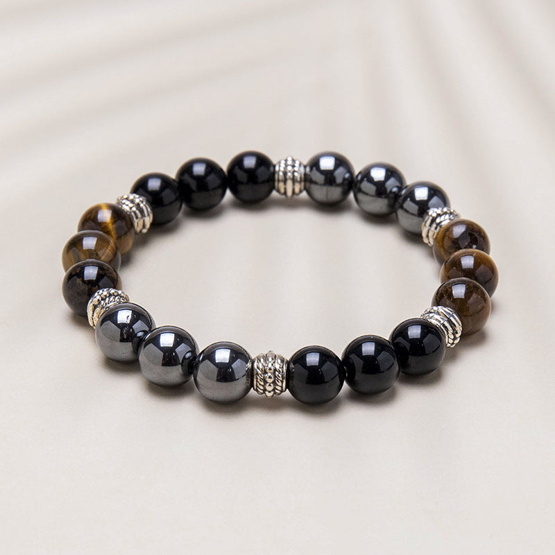 Aura Craft Natural Stone Tiger Eye Black Gall Glass Triple Stone Blessing Lucky Bracelet 3