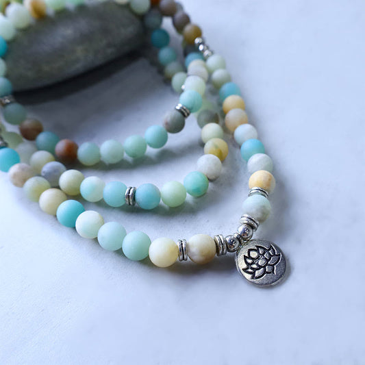 Aura Craft Natural Amazonite Lotus Prayer Beads for Concentrating the Mind 1