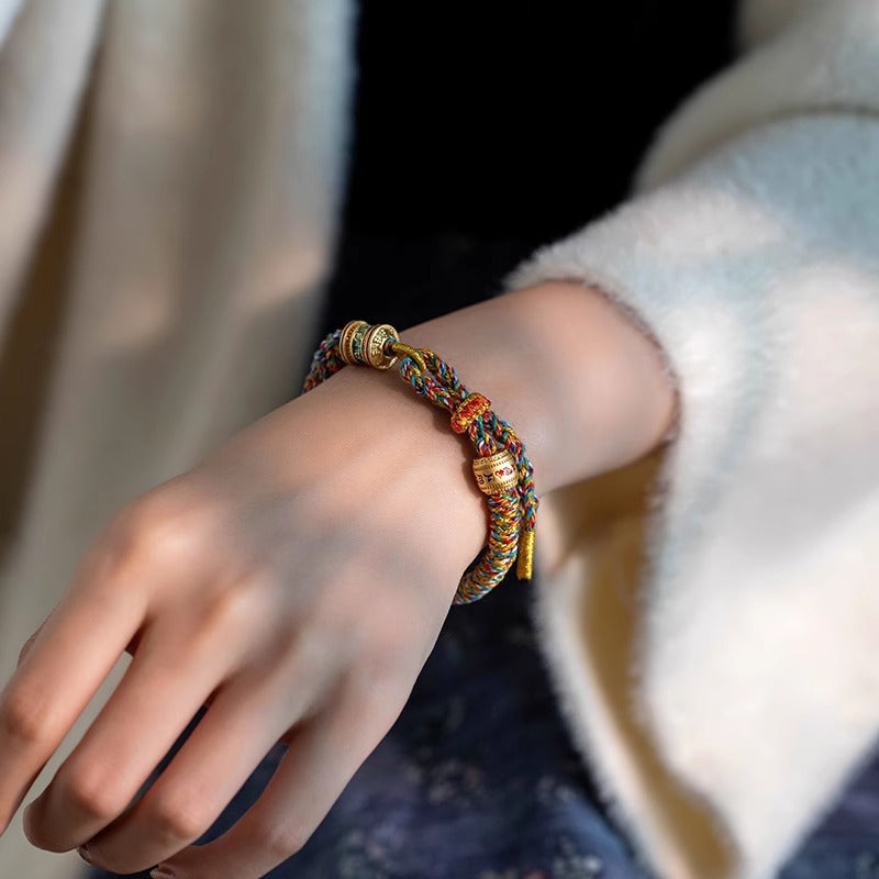 Aura Craft Multicolored Tibetan Six-Syllable Mantra Handwoven Bracelet 7