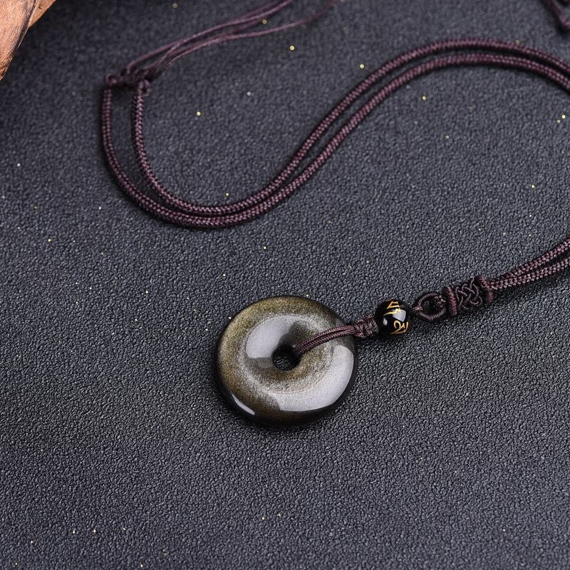 Aura Craft Gold Obsidian Six-Word Mantra Blessing Necklace 1