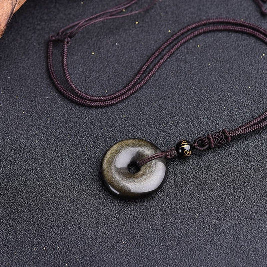 Aura Craft Gold Obsidian Six-Word Mantra Blessing Necklace 1