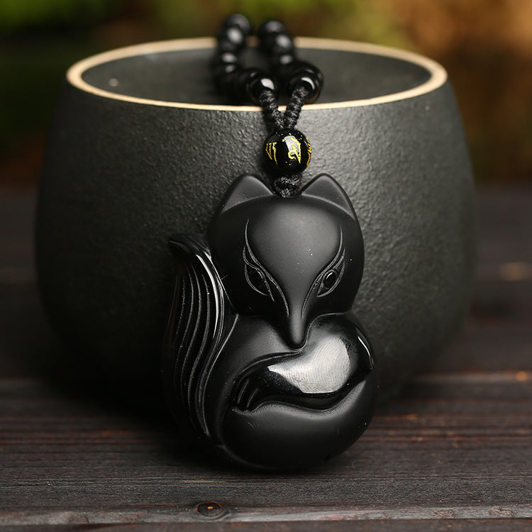 Aura Craft Natural Obsidian Fox Blessing Necklace 1