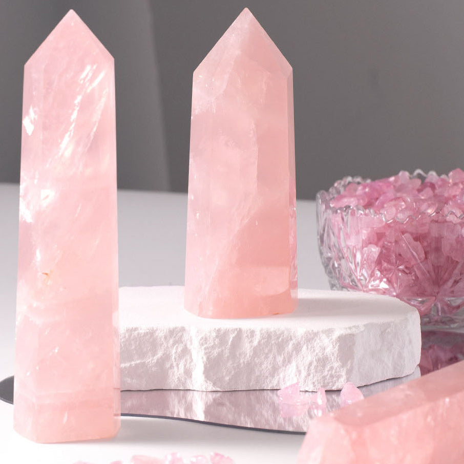 Aura Craft Natural Rose Quartz Love Couple Hexagonal Prism Ornament 2