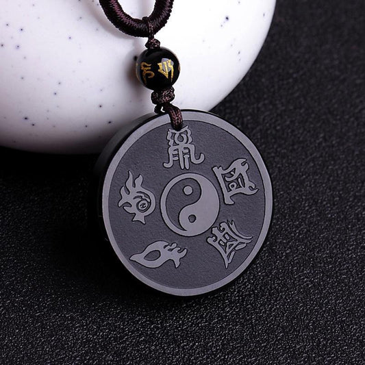 Aura Craft natural obsidian Yin Yang Bagua Wuyue Nine Words Mantra Couple Necklace 1