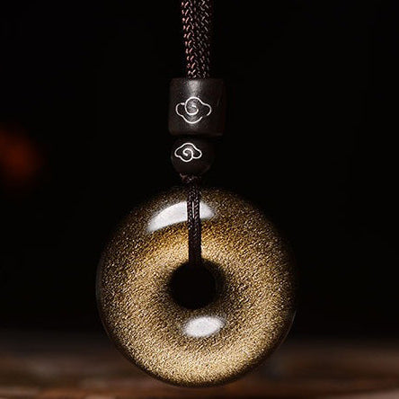 Aura Craft Gold Obsidian Six-Word Mantra Blessing Necklace 2