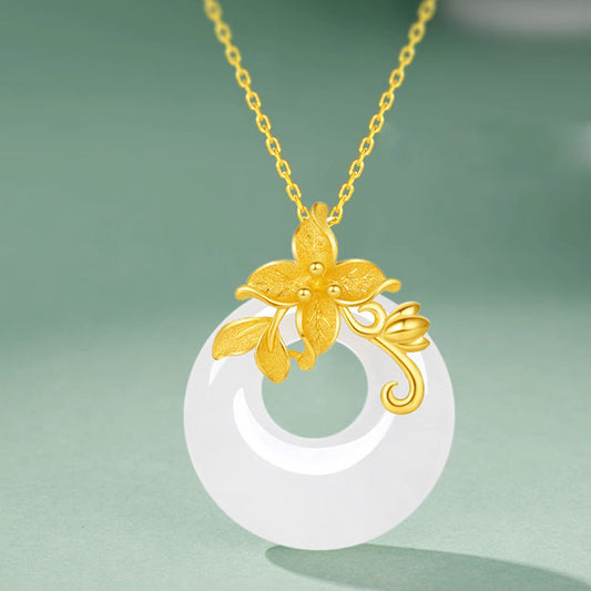 Aura Craft Hetian Jade Flower Peace Buckle Necklace 1