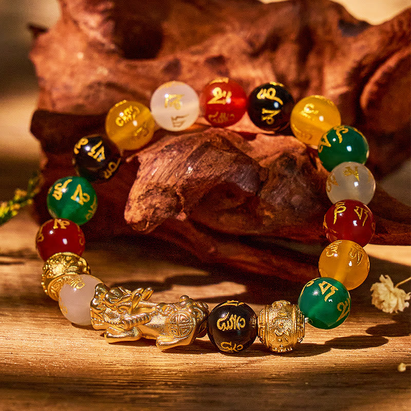 Aura Craft Multi-Color Agate Pixiu Six-Character Mantra Bead Fortune Bracelet 2