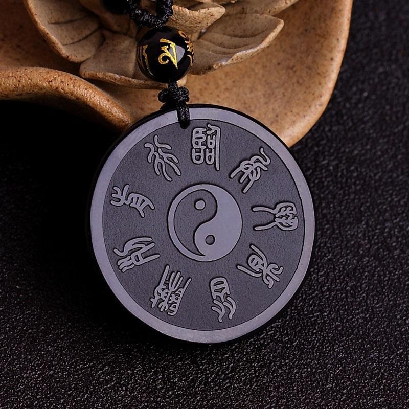 Aura Craft natural obsidian Yin Yang Bagua Wuyue Nine Words Mantra Couple Necklace 2
