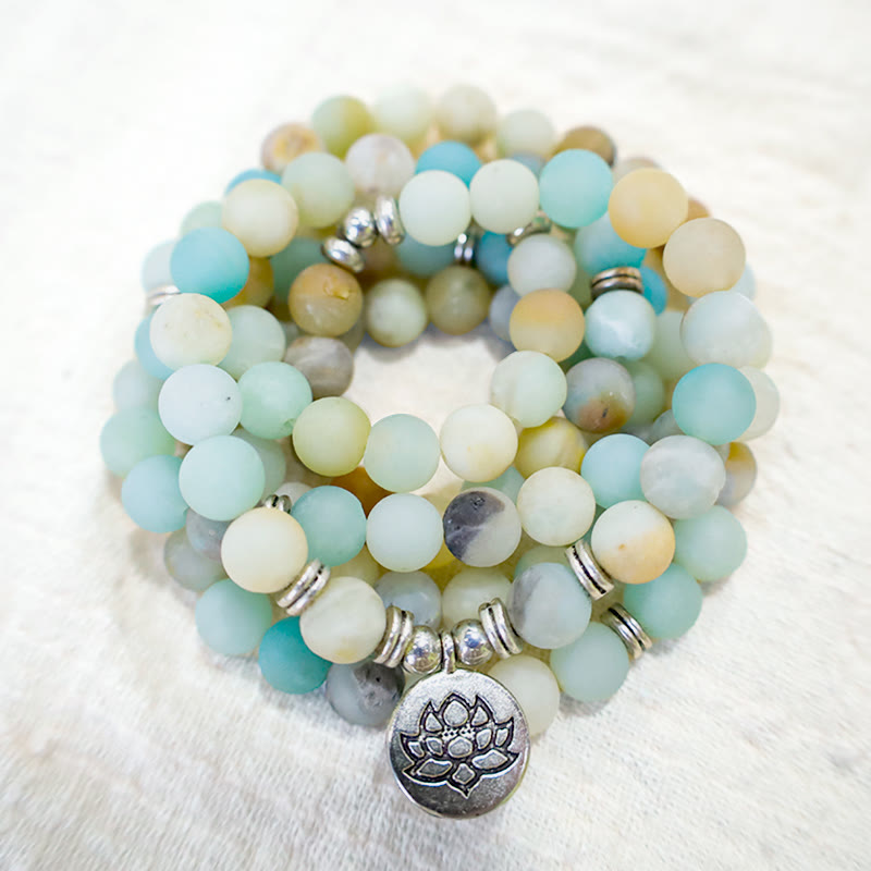 Aura Craft Natural Amazonite Lotus Prayer Beads for Concentrating the Mind 2