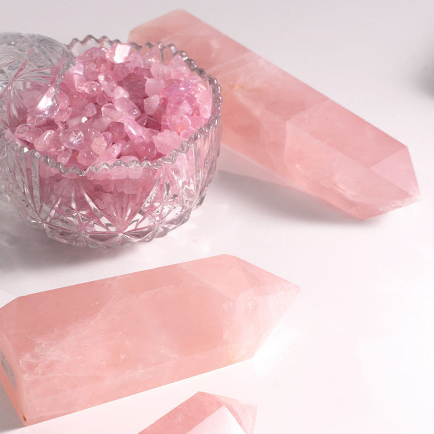 Aura Craft Natural Rose Quartz Love Couple Hexagonal Prism Ornament 3