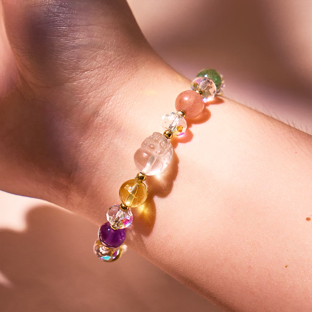 Aura Craft Amethyst Strawberry Quartz Citrine Pixiu Fortune and Love Bracelet