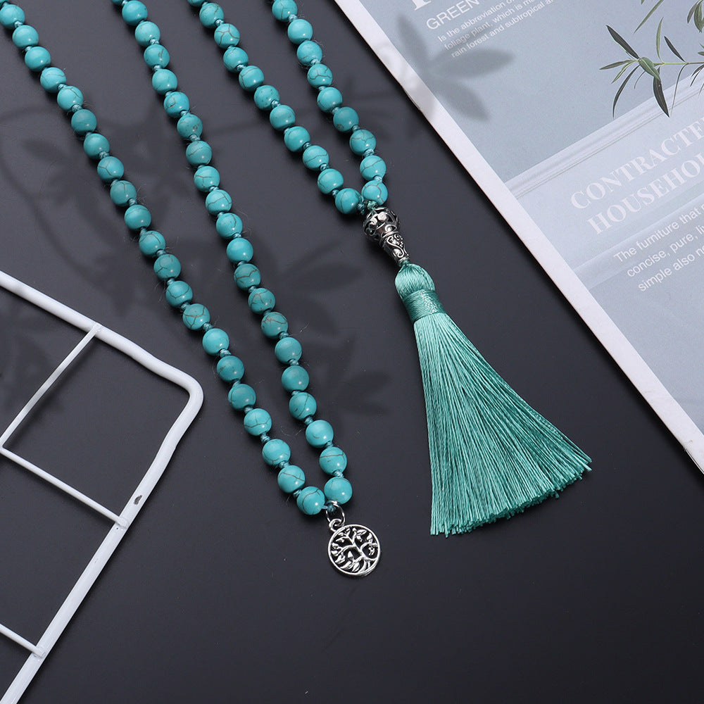 Aura Craft Blue Pine Beads Blessing Meditation Tassel Rosary 4