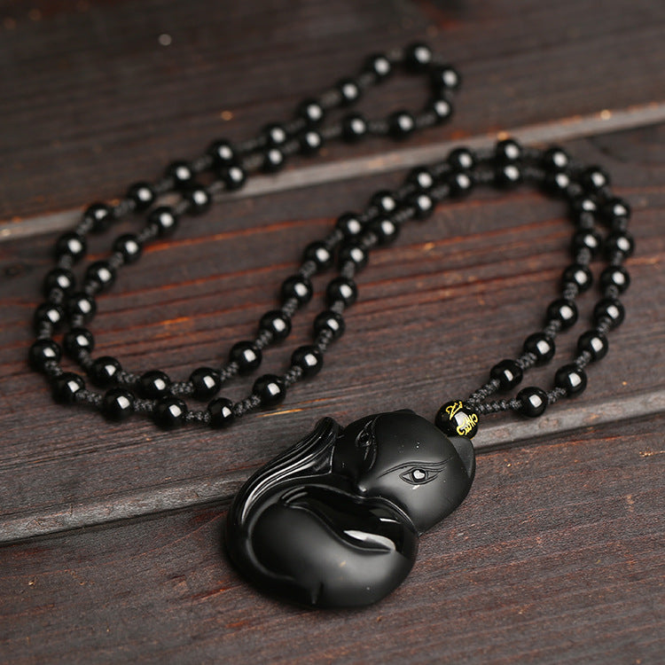 Aura Craft Natural Obsidian Fox Blessing Necklace 3